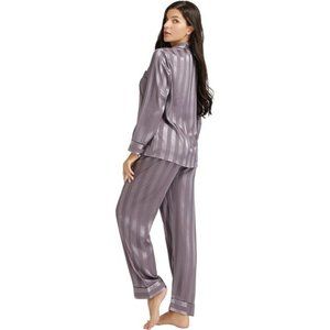 Silk Satin Womens Pajama Sets Grey Striped